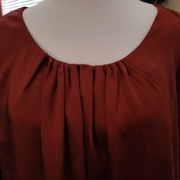 Lane Bryant Blouse Top Work Satin Career Professional Burnt Brick Red Sz 16 1X - Picture 2 of 8